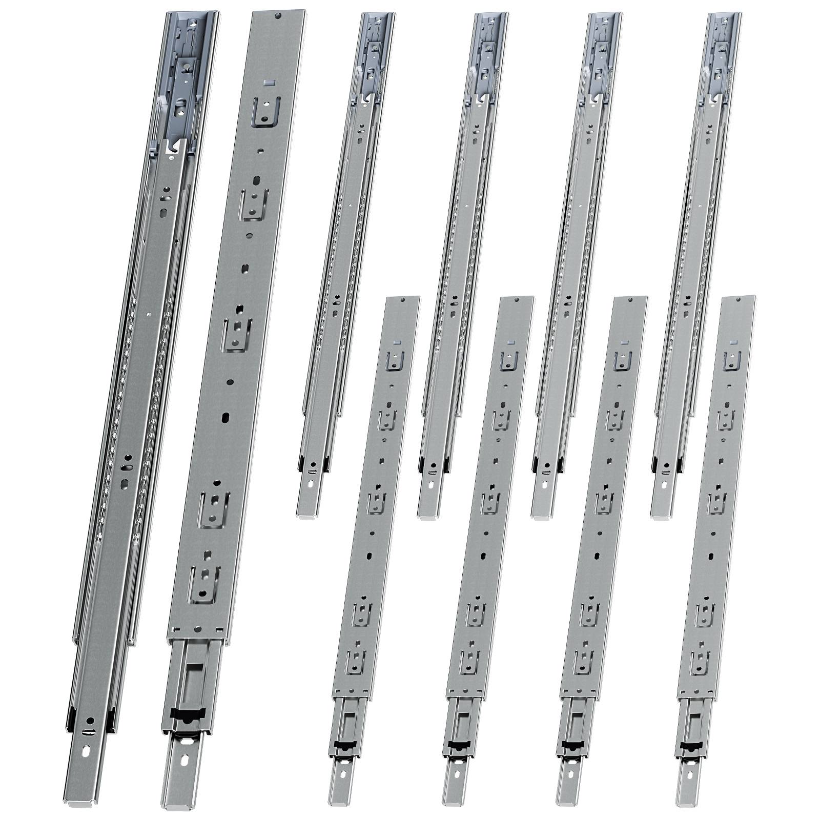 5 Paar Schubladenschienen 600 mm Vollauszug, 3-teilig, Softclose mit Selbsteinzug, 45 kg Tragkraft, Schubladenauszug aus Stahl