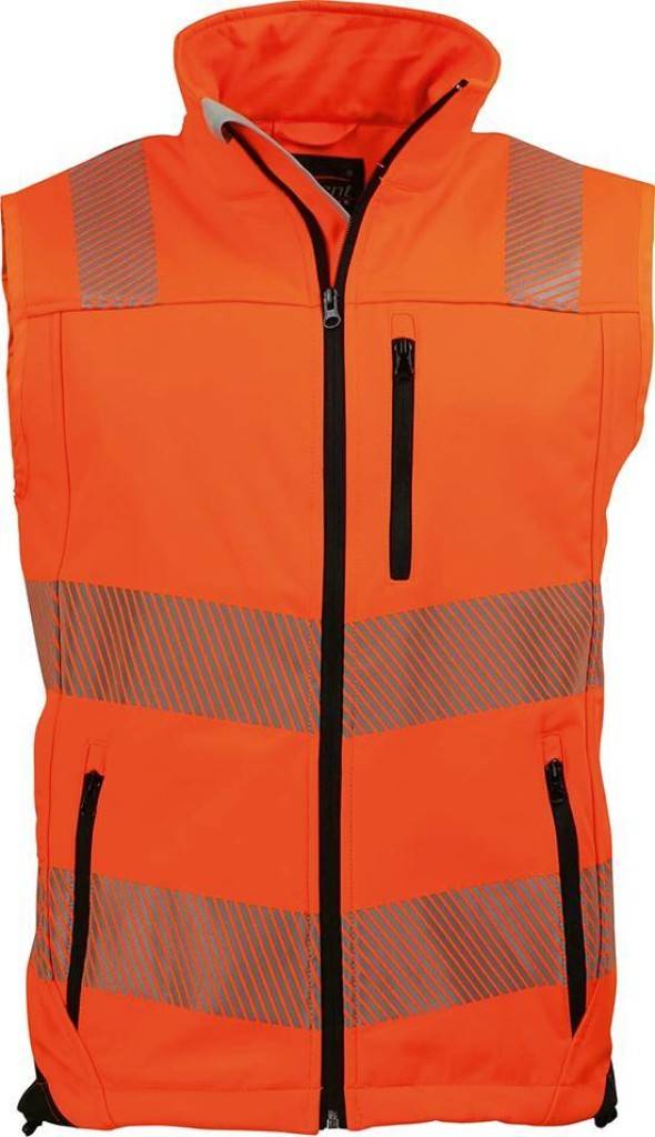 Warnweste TrendlineEigenschaften Softshellweste Zwei Schubtaschen mit Reißverschluss Eine Brusttasche links mit wasserdichtem Reißverschlus
