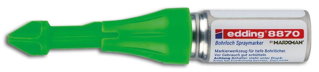 Bohrloch Spraymarker 8870Individuell geformte SpitzeMit patentiertem PumpmechanismusSpitze ermöglicht Markierungen durch Bohrlöcher von bis zu 50 mm