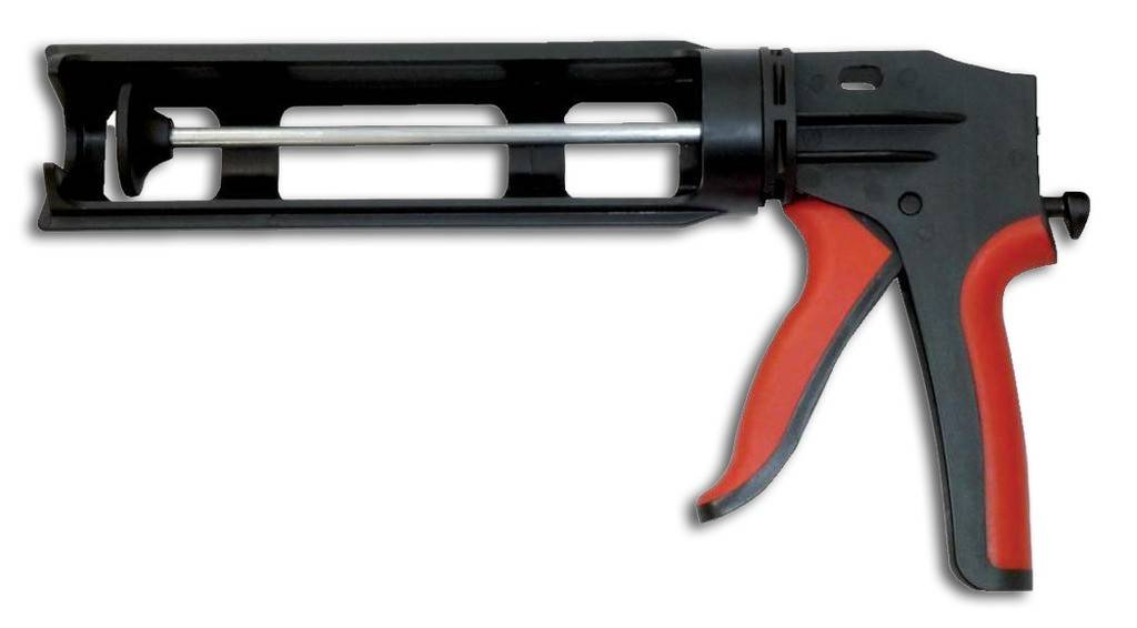Kunststoff-Halbschalenpresse HPS 44Kunststoff-HalbschalenpresseDrehbare SchaleBreiter Metall-SchubklotzGummierter GriffFür 310-ml-Kartuschen