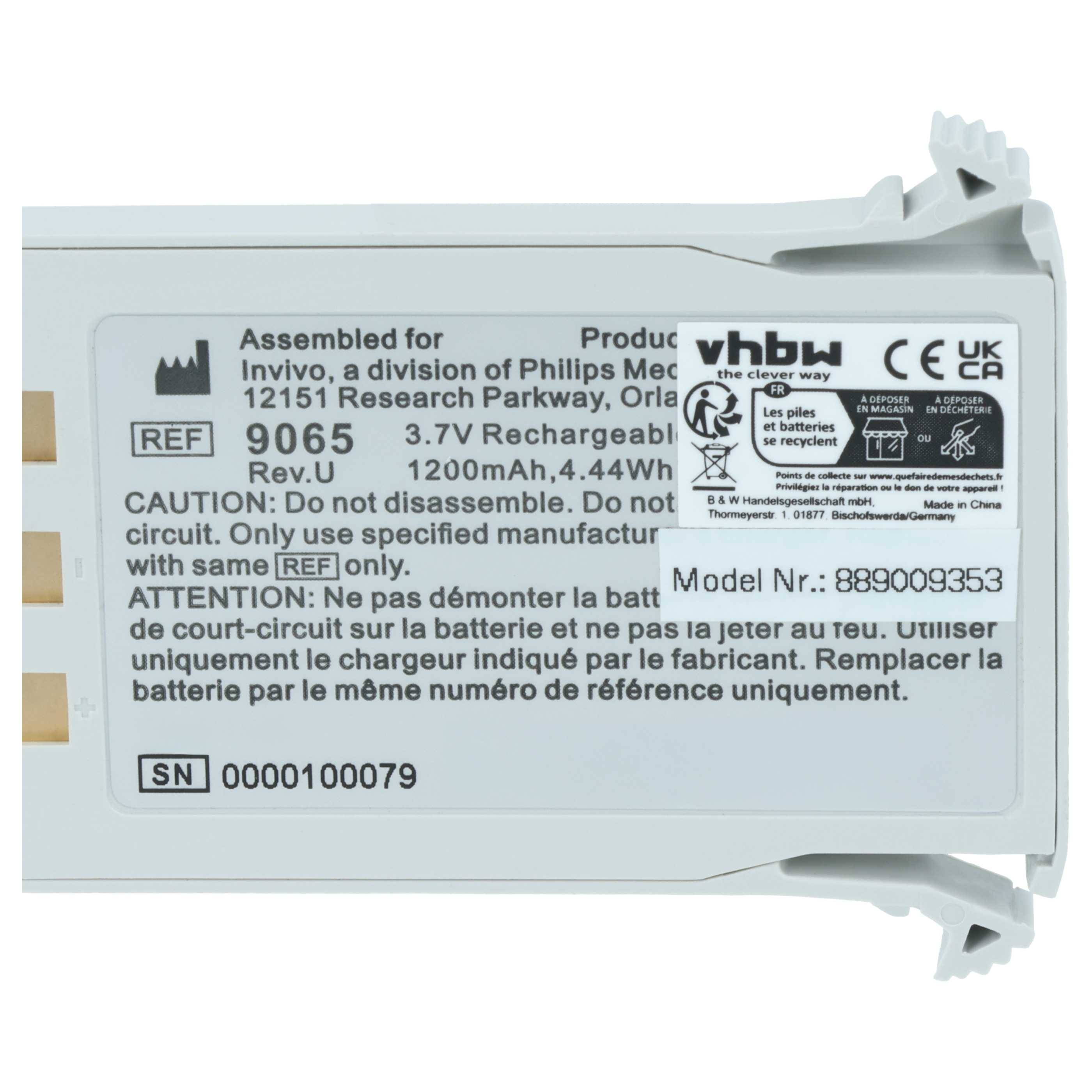 vhbw Akku Ersatz für Philips 989803152881 | M6480 für Medizintechnik (1200 mAh, 3,7 V, Li-Ion)