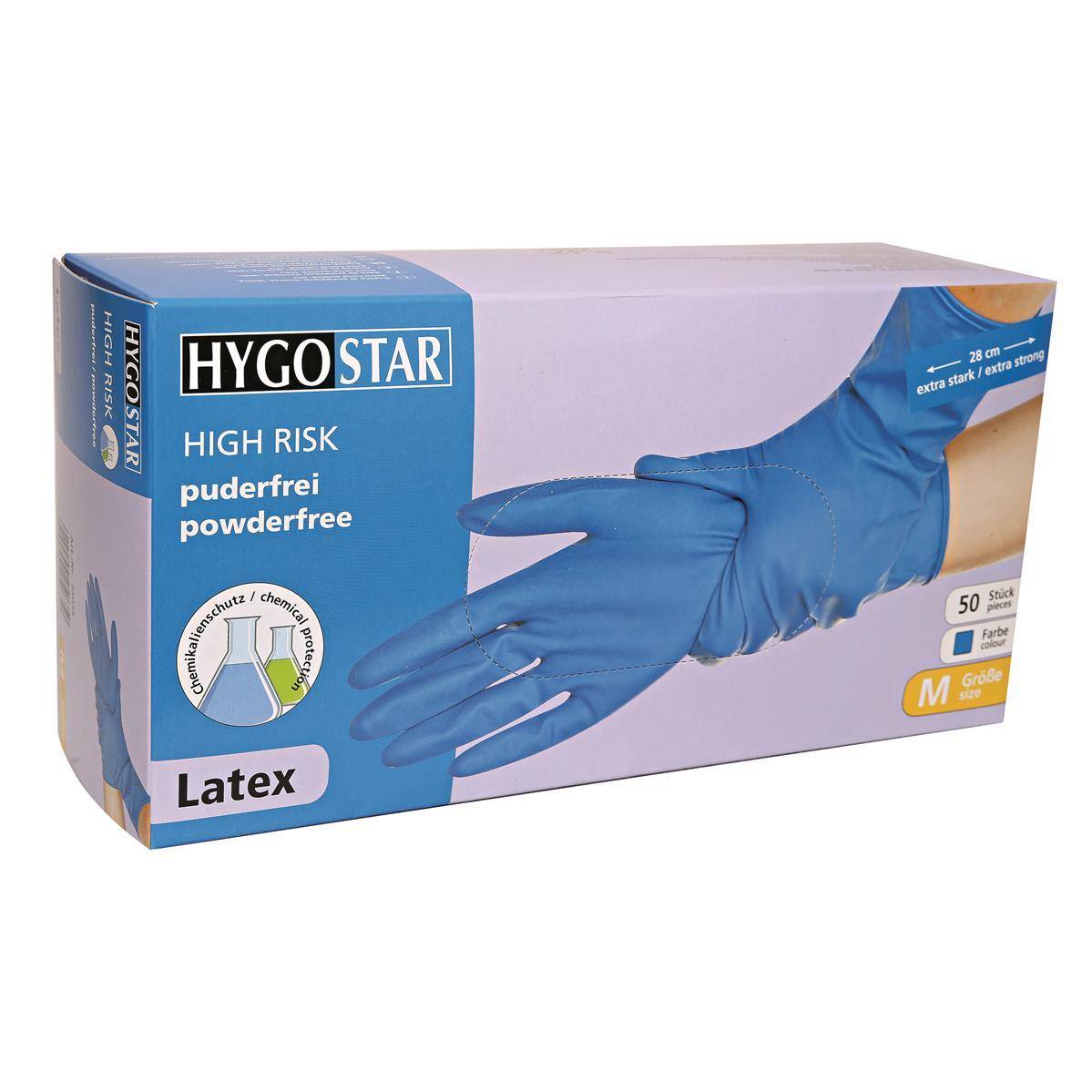 10x Hygostar 25035 Chemikalienschutzhandschuhe High Risk blau Gr. 8/M Latex puderfrei Länge 28 cm