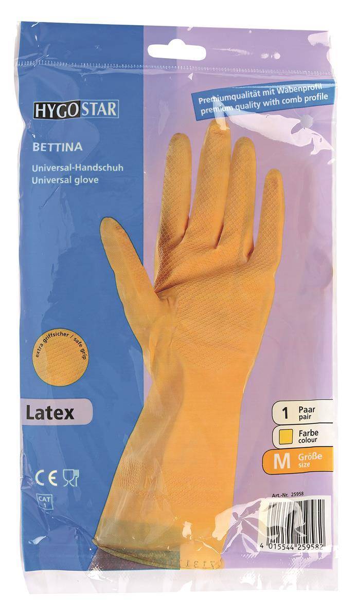 12x Hygostar 25958 Haushaltshandschuhe Bettina gelb Gr. 8/M Latex beflockt