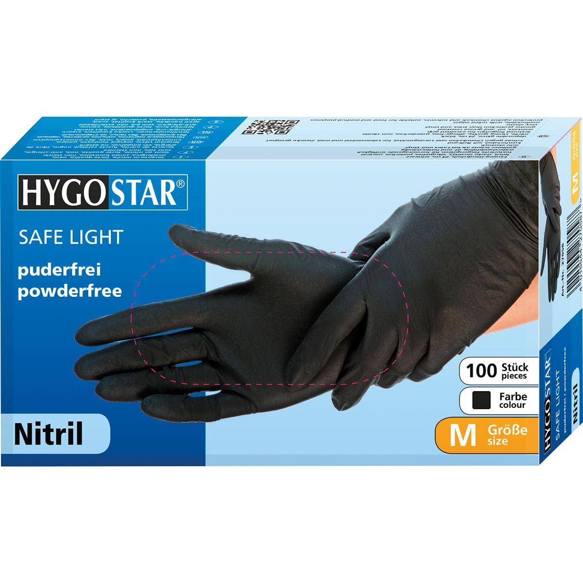 10x Hygostar 27068 100er Nitrilhandschuhe Safe Light schwarz Gr. 7/S puderfrei
