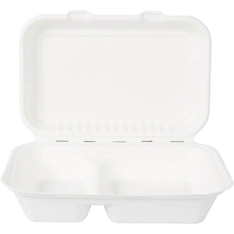 10x NATUREStar 41225 25er Bio Menüboxen mit Klappdeckel 2-geteilt rechteckig 245 x 160 x 62 mm Zuckerrohr weiß Volumen 900 ml