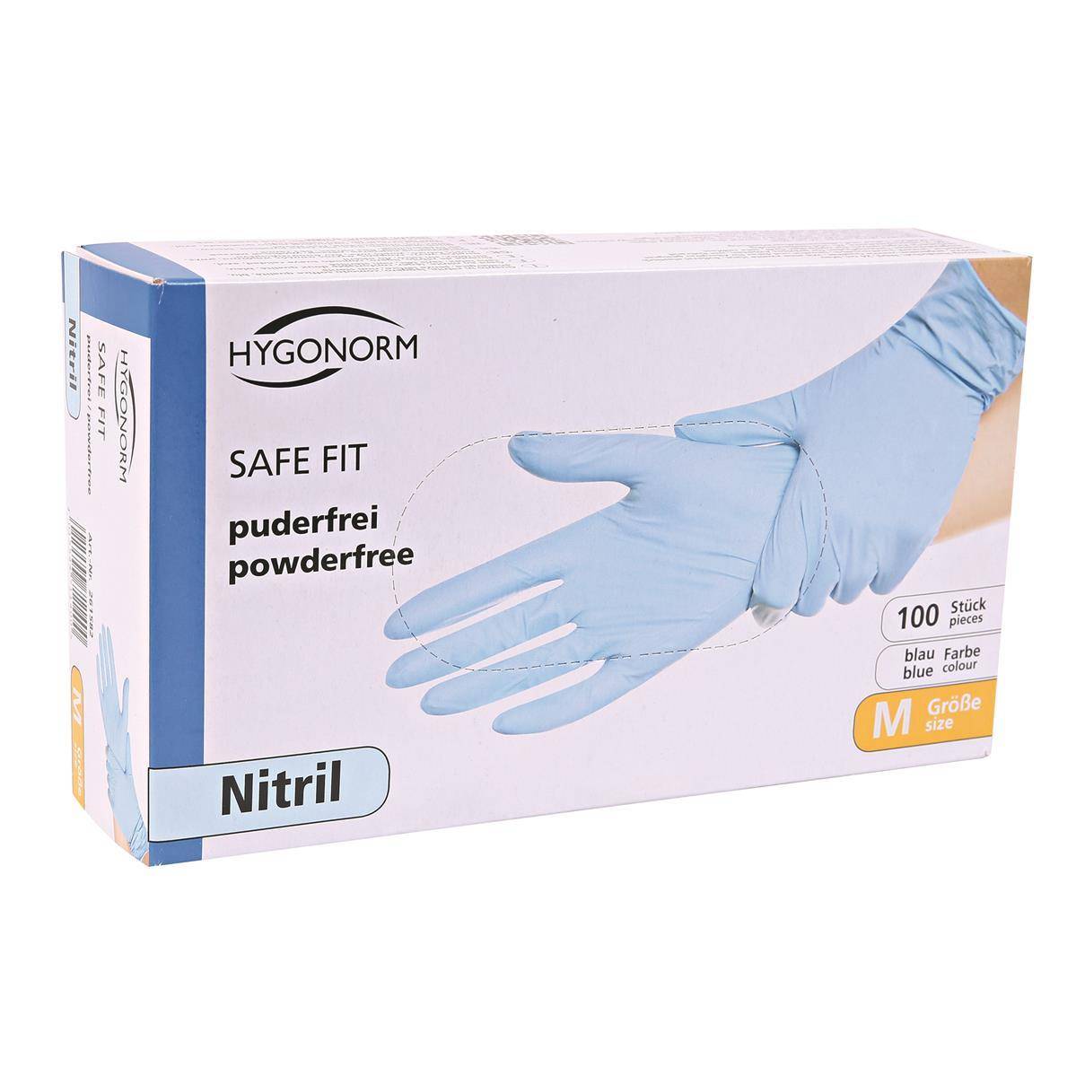 10x Hygonorm 261582 Nitrilhandschuhe Safe Fit blau Gr. 8/M puderfrei Spenderbox 100 Stk.