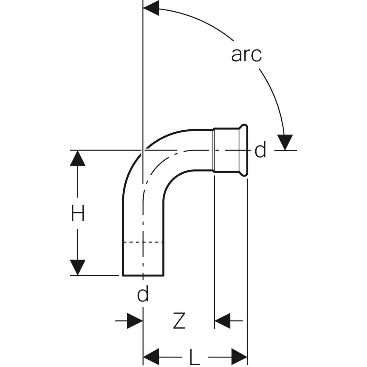 Geberit Pressbogen Mapress Kupfer FKM, 90°, Ø22mm, DN20, mit Einschubende, Kupfer, 1 Stk.