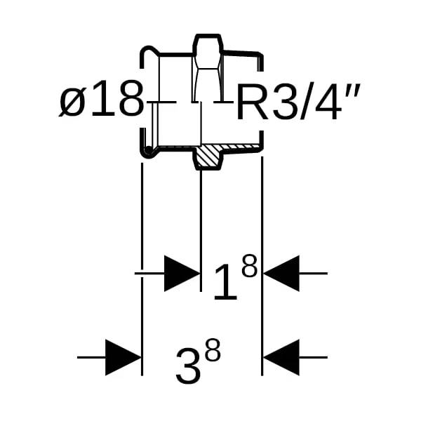 Geberit Übergangsfitting, Mapress Kupfer FKM, Ø18mm × R3/4", Außengewinde, Kupfer, 1 Stk.