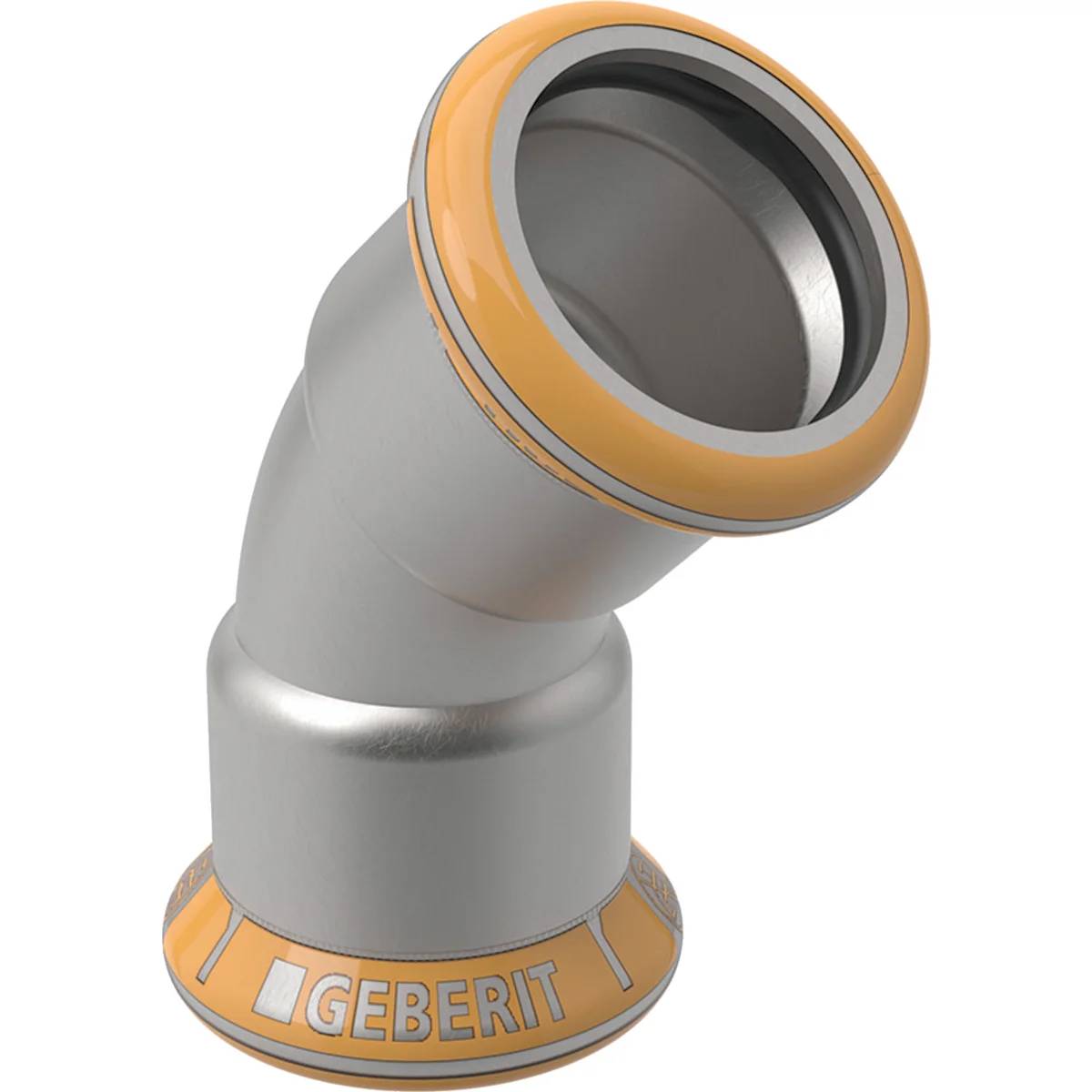 Graues 45-Grad-Kunststoff-Rohrbogenfitting mit orangefarbenen Dichtrings und 