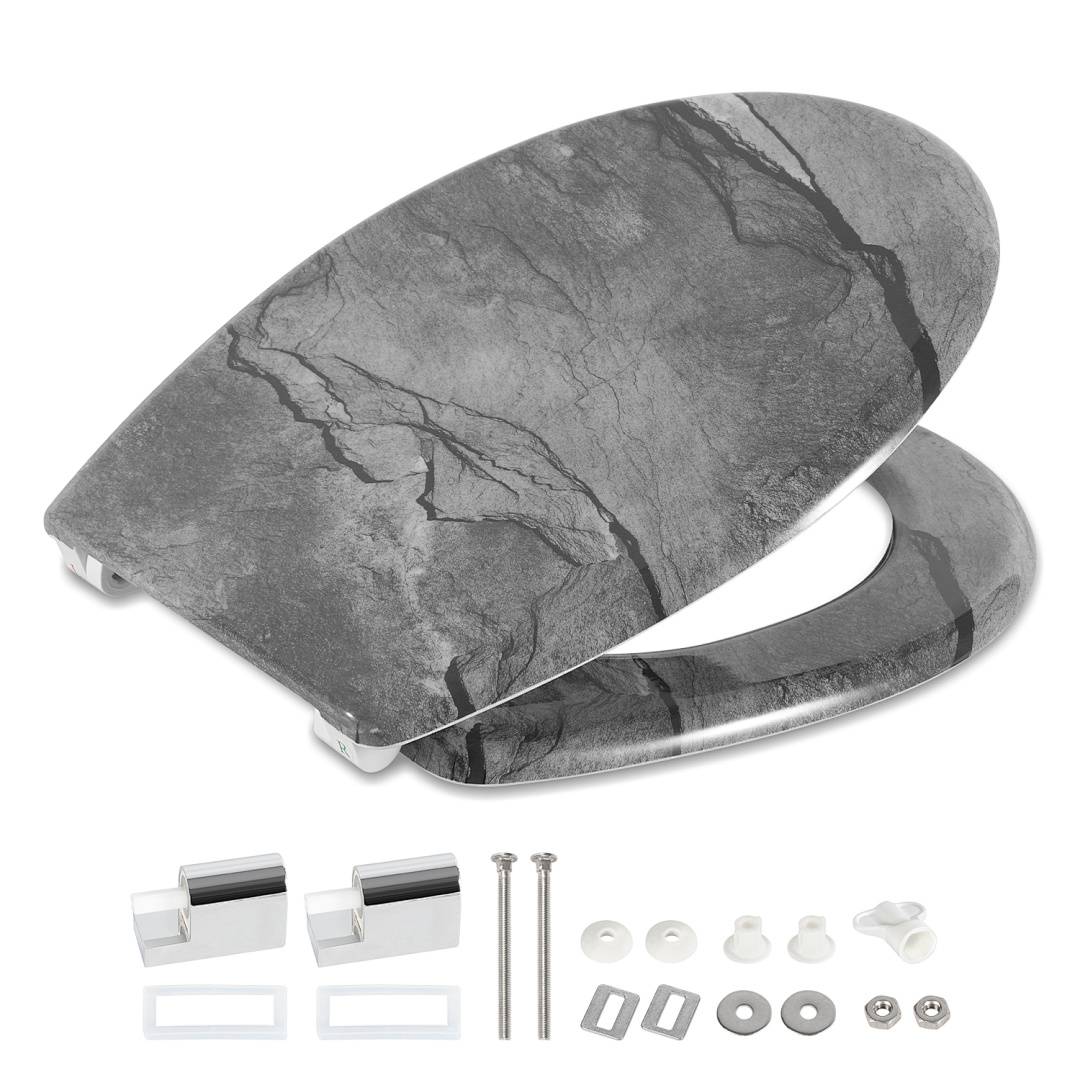 Toilettendeckel Klobrille WC-Sitz mit Absenkautomatik, aus antibakteriellem Duroplast, mit Montageset inklusive, hohe Tragkraft, Universal Ovalform