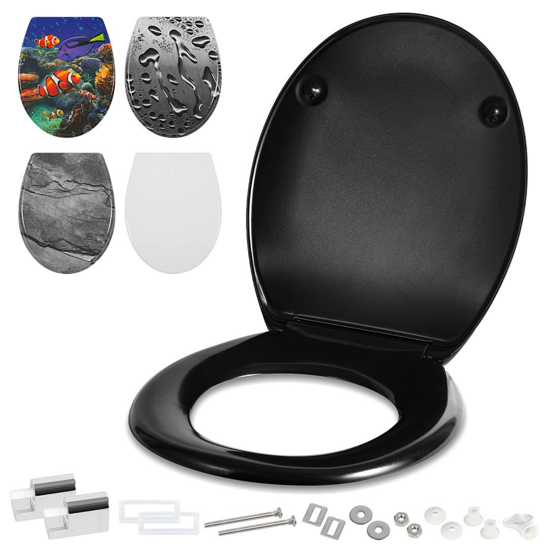 Toilettendeckel WC-Sitz Klodeckel mit SoftClose Absenkautomatik, aus Harnstoff-Duroplast, einfache Montage, hohe Stabilität, Universal Oval WC-Sitz