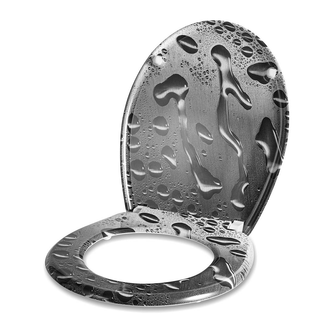 Toilettendeckel Duroplast SoftClose, Oval Graues Wassertropfen Muster