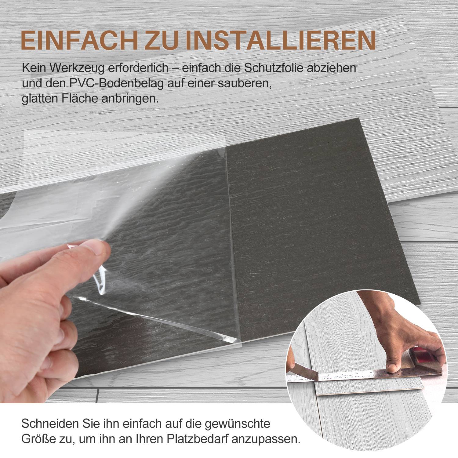 PVC Vinylboden Bodenbelag Selbstklebend 18 Stück 2.51m², Wasserfest Rutschfest Vinyl Dielen für Küche, Wohnzimmer, Balkon (Weiß oak)