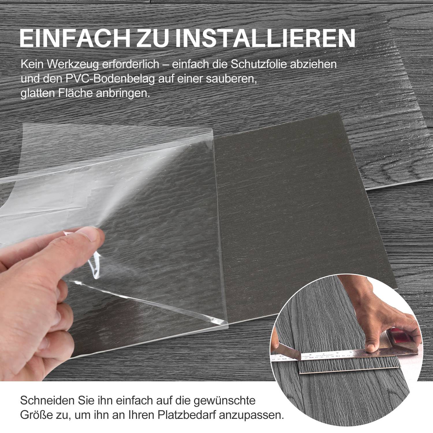 PVC Vinylboden Bodenbelag Selbstklebend 18 Stück 2.51m², Wasserfest Rutschfest Vinyl Dielen für Küche, Wohnzimmer, Balkon (Dunkelgrau oak)