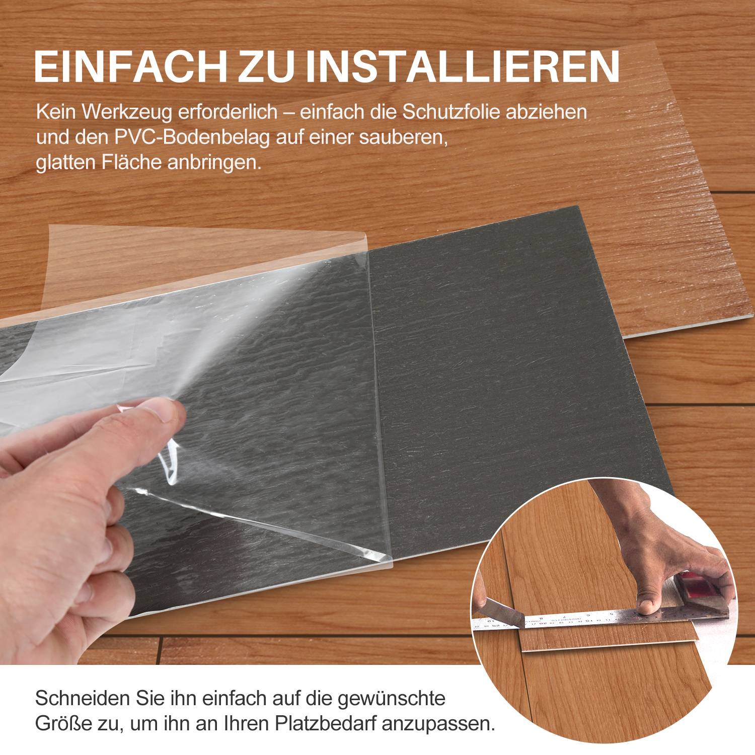 PVC Vinylboden Bodenbelag Selbstklebend 18 Stück 2.51m², Wasserfest Rutschfest Vinyl Dielen für Küche, Wohnzimmer, Balkon (Braun oak)