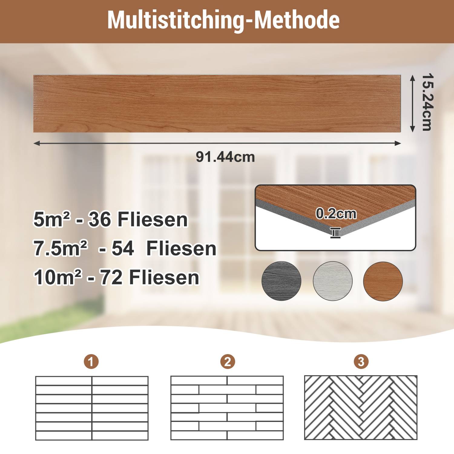 PVC Vinylboden Bodenbelag Selbstklebend 18 Stück 2.51m², Wasserfest Rutschfest Vinyl Dielen für Küche, Wohnzimmer, Balkon (Braun oak)