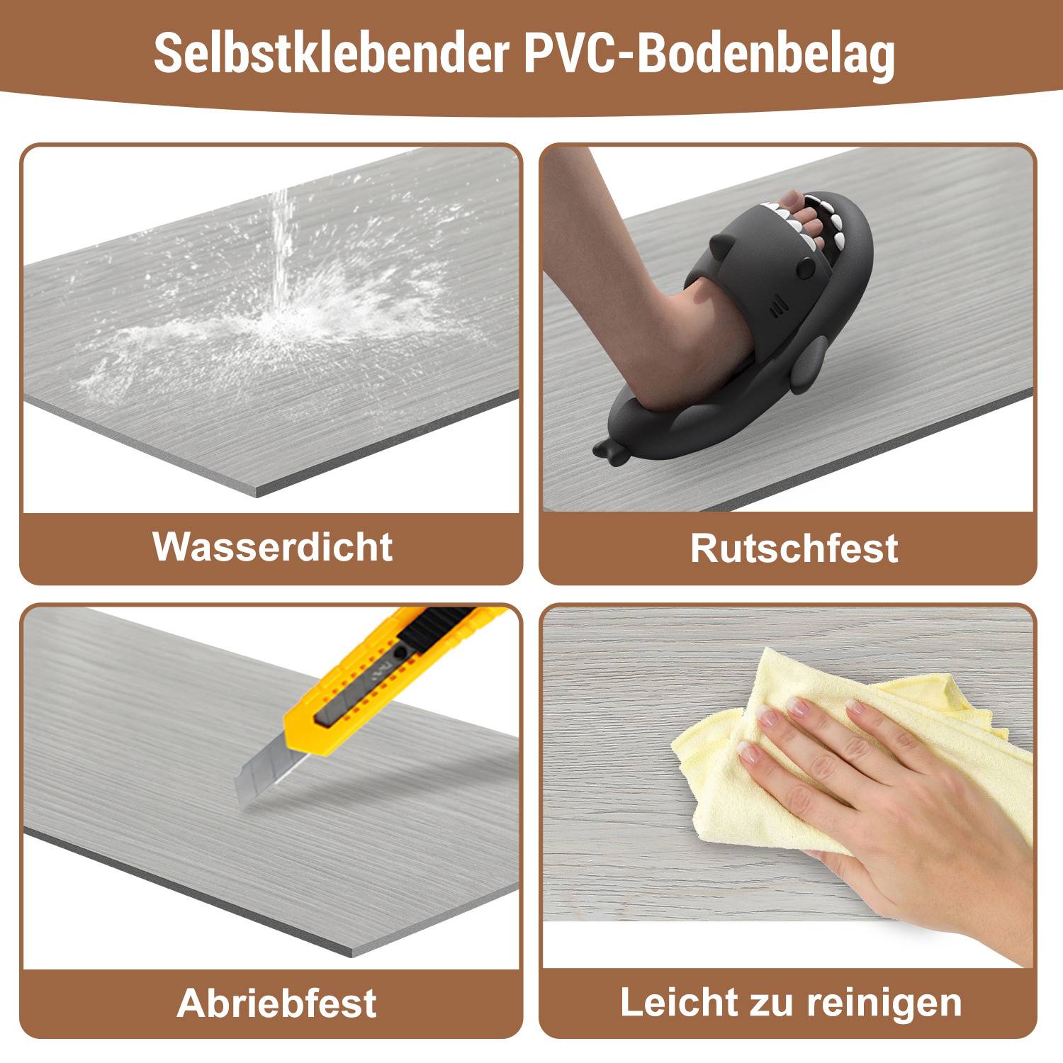 PVC Vinylboden Bodenbelag Selbstklebend 36 Stück 5 m², Wasserfest Rutschfest Vinyl Dielen für Küche, Wohnzimmer (Rauchgrau)