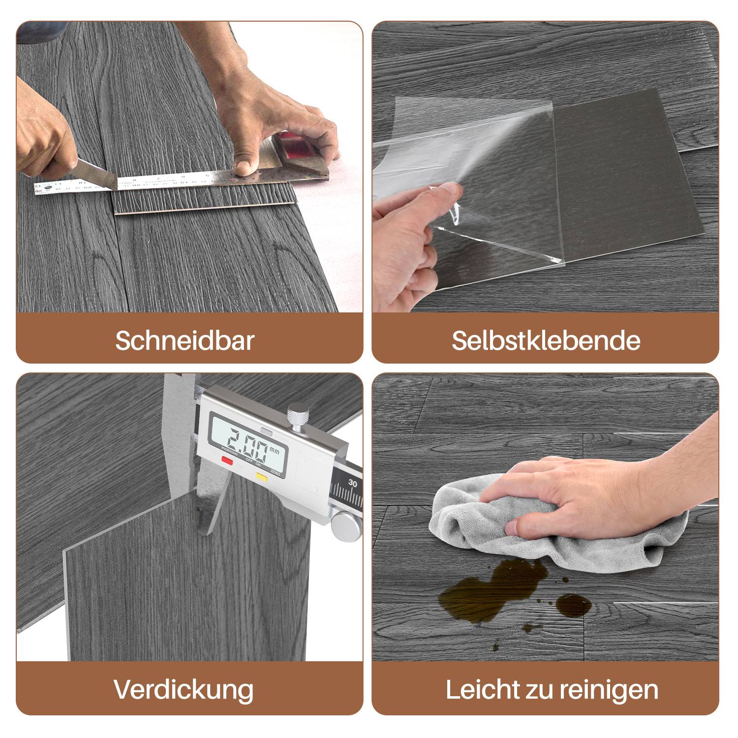 PVC Vinylboden Bodenbelag Selbstklebend 36 Stück 5m², Wasserfest Rutschfest Vinyl Dielen für Küche, Wohnzimmer, Balkon (Dunkelgrau oak)