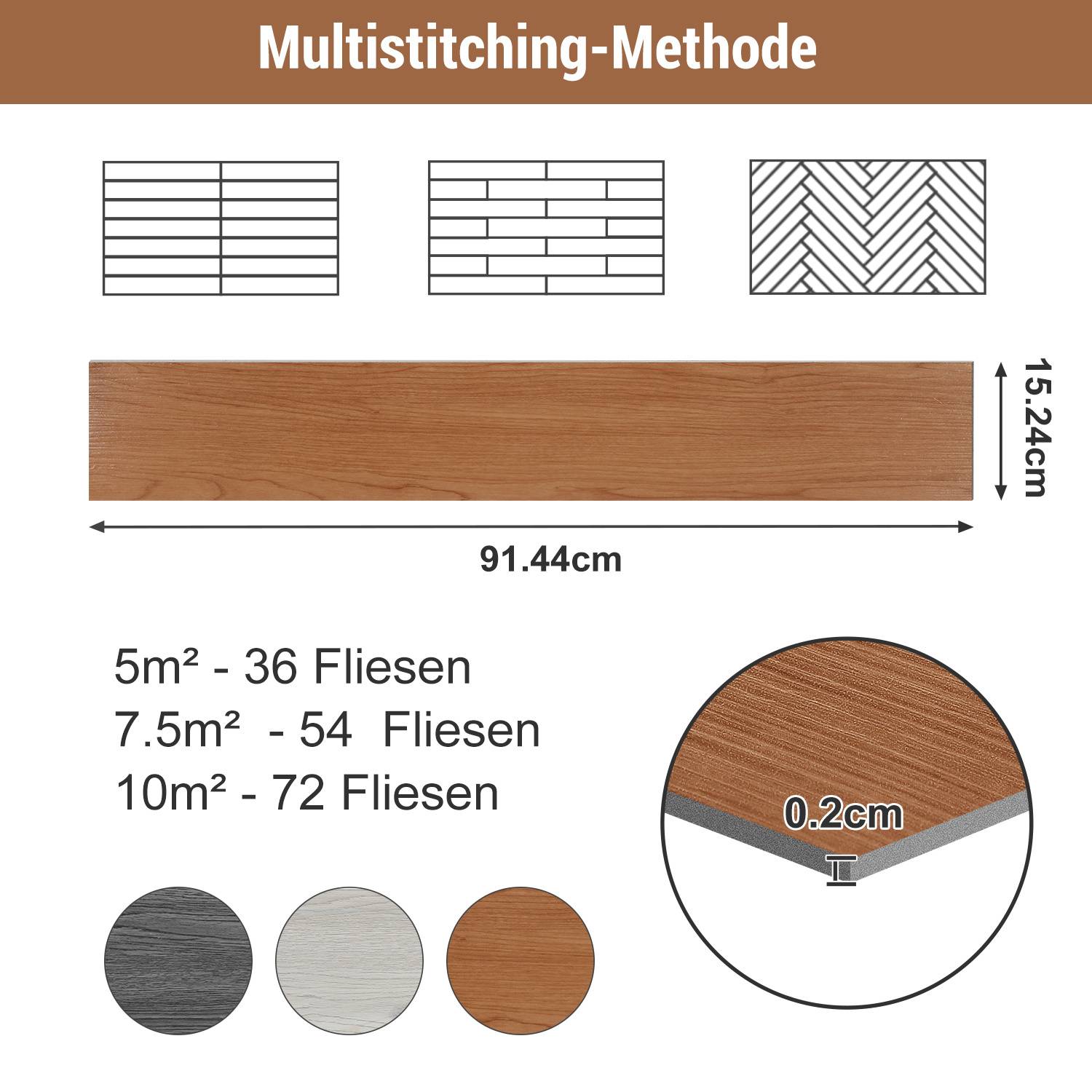 PVC Vinylboden Bodenbelag Selbstklebend 36 Stück 5m², Wasserfest Rutschfest Vinyl Dielen für Küche, Wohnzimmer, Balkon (Braun oak)
