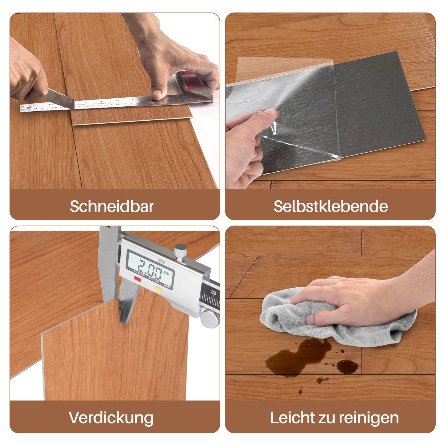 PVC Vinylboden Bodenbelag Selbstklebend 36 Stück 5m², Wasserfest Rutschfest Vinyl Dielen für Küche, Wohnzimmer, Balkon (Braun oak)