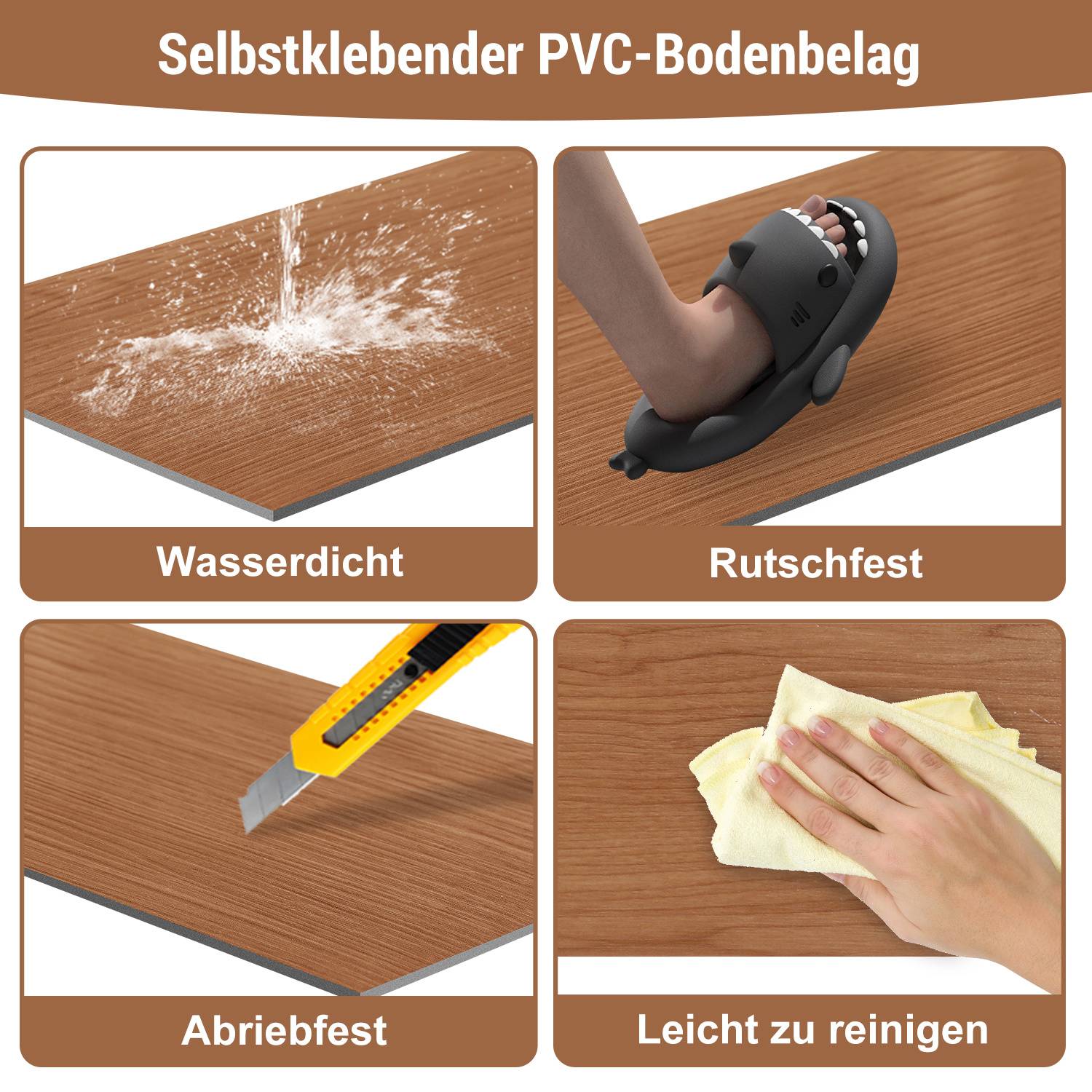 PVC Vinylboden Bodenbelag Selbstklebend 36 Stück 5m², Wasserfest Rutschfest Vinyl Dielen für Küche, Wohnzimmer, Balkon (Braun oak)