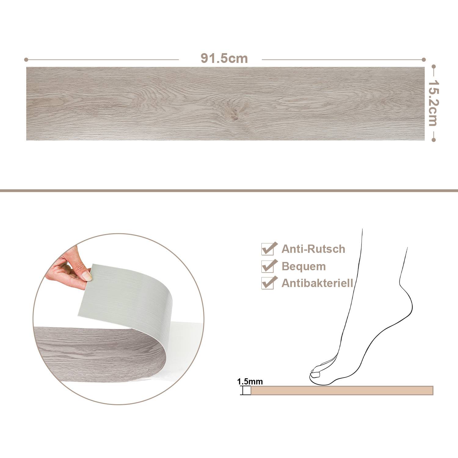 4m² PVC Vinylboden Bodenbelag Vinyl Laminat Selbstklebend Dielen Planke Rutschfest Wasserfest 28 Stück Vinyl-Dielen Holzmaserung Dielen (Hellgrau)