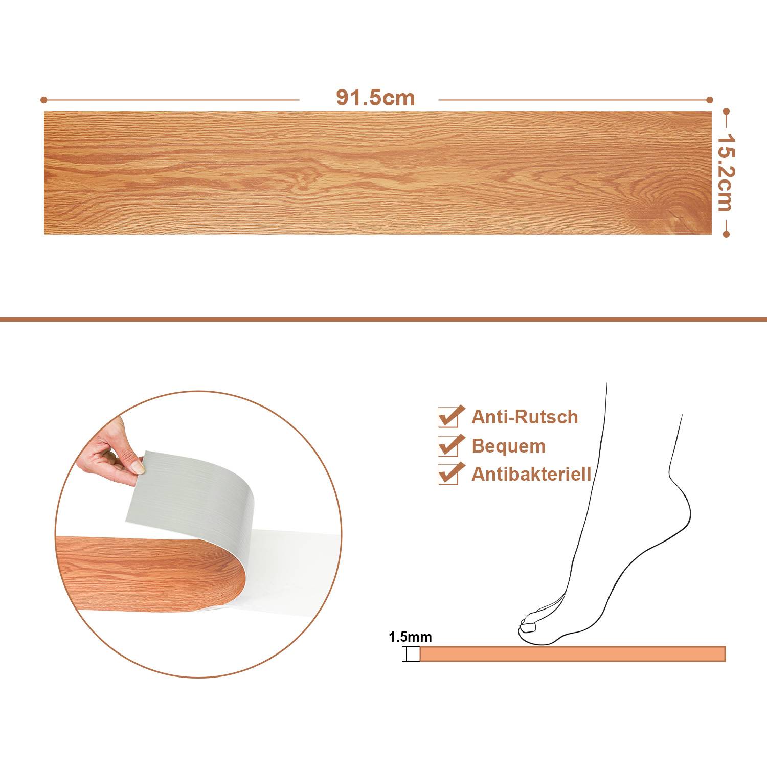 2m² PVC Vinylboden Bodenbelag Vinyl Laminat Selbstklebend Dielen Planke Rutschfest Wasserfest 14 Stück Vinyl-Dielen Holzmaserung Dielen (Holzbraun)