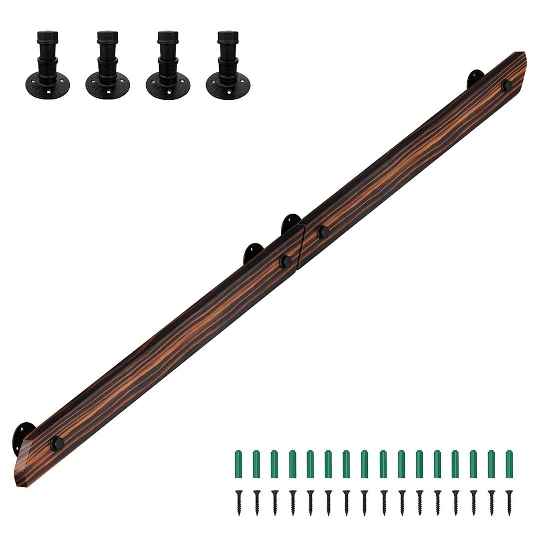 Handlauf aus Holz mit Geländer flach braun lackiert inklusive Halterungen und Endkappen fuer Treppen 180CM