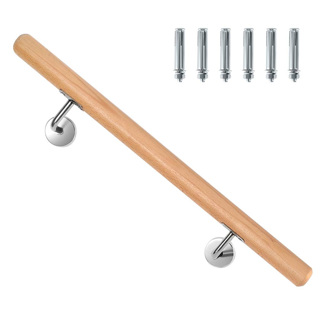 Handlauf mit Geländer als Komplett-Set aus Buchenholz mit Stuetzen und Wandhaltern fuer Treppen 150CM