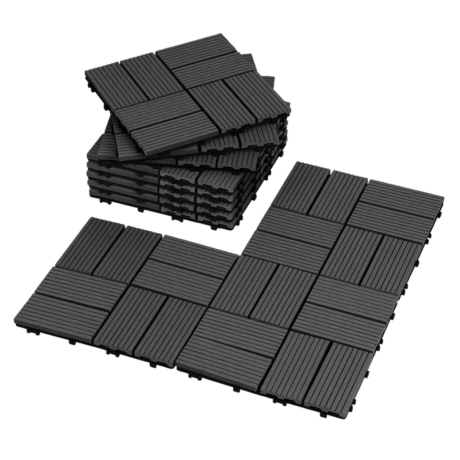 WPC Terrassenfliesen 9 m², 30 x 30 cm 99 Stücke, Terrassendielen mit 8 Latten in Holzoptik, für Garten Balkon Bodenbelag mit Drainage und Klicksyst