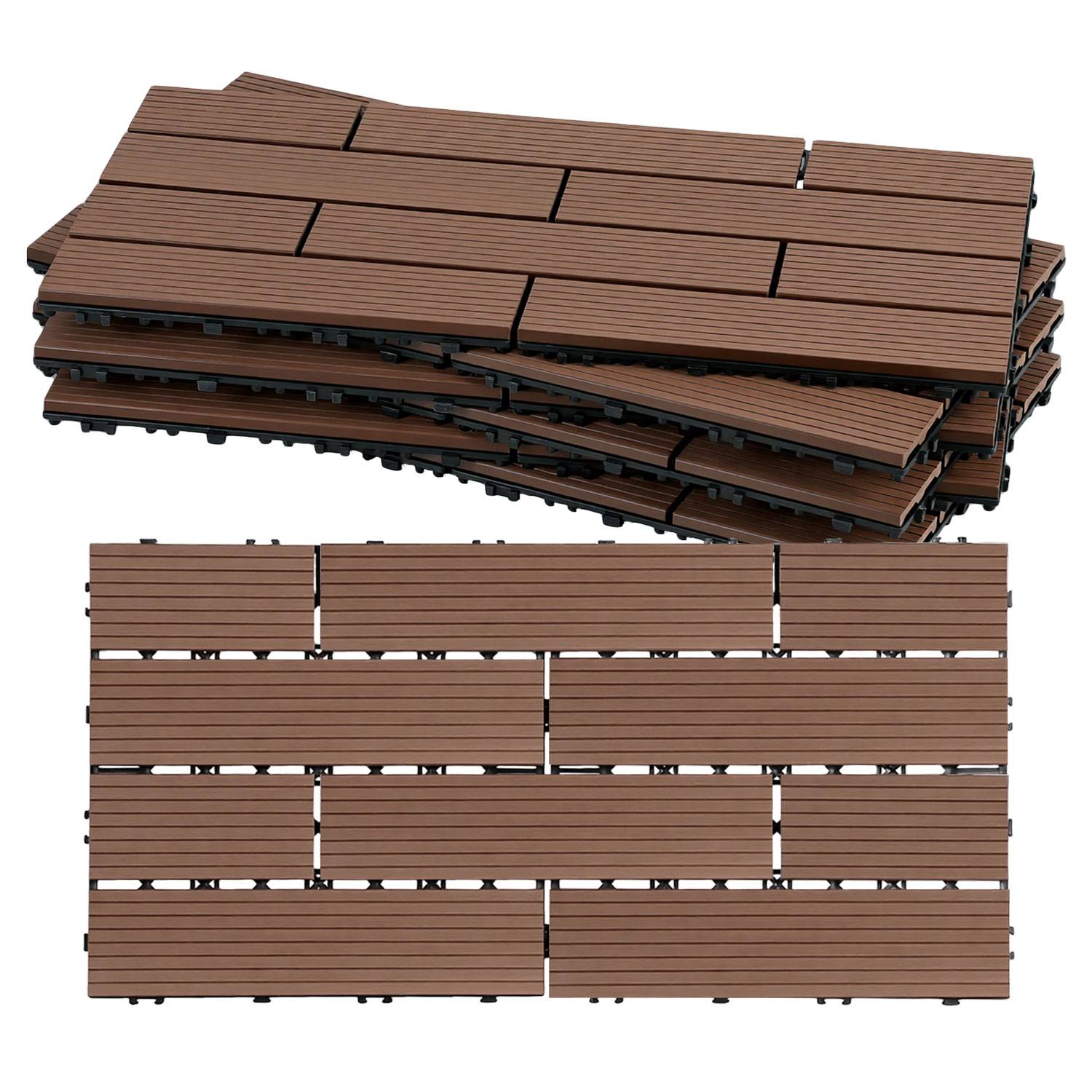 WPC Terrassenfliesen 10 m², 30 x 60 cm 60 Stücke, Terrassendielen mit 10 Latten in Holzoptik, für Garten Balkon Bodenbelag mit Drainage und Klicksy