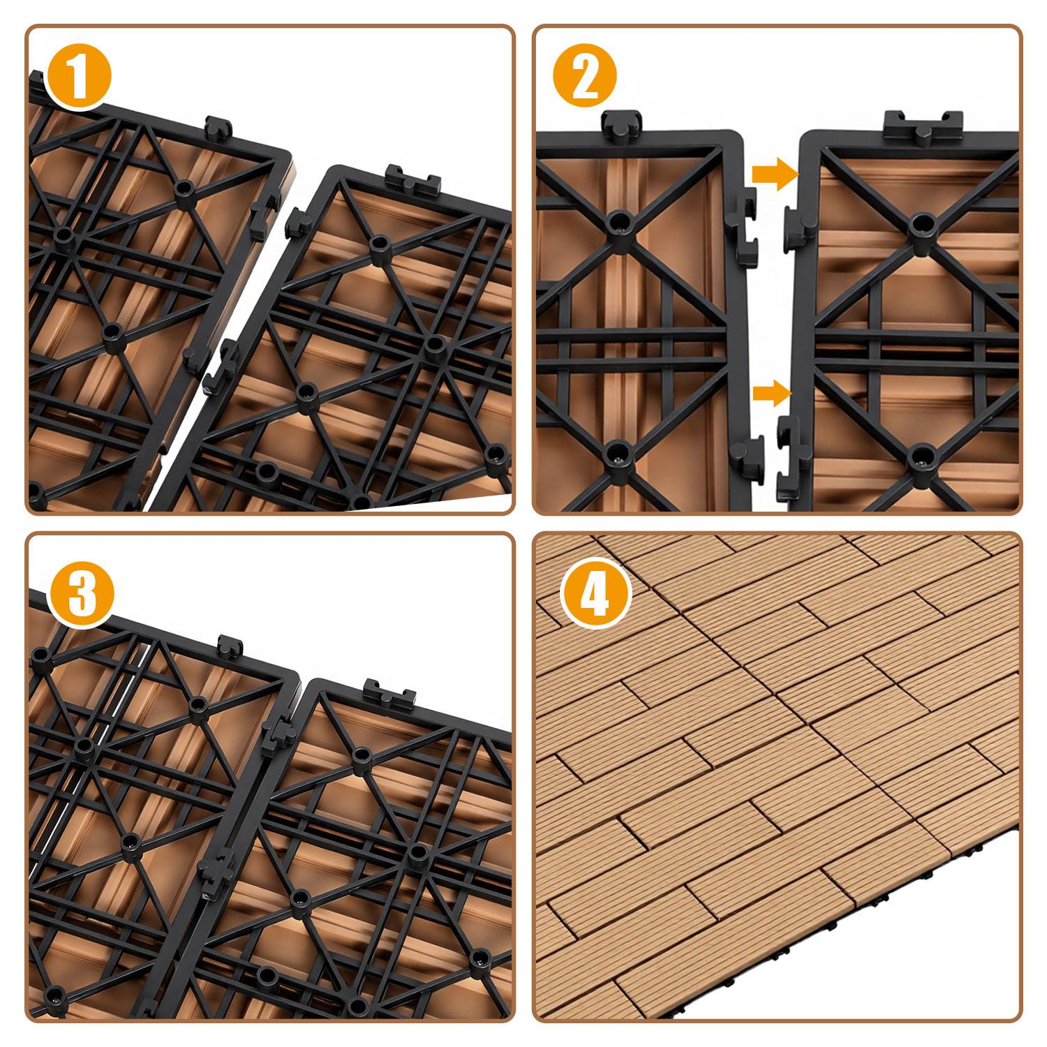 6 Stück Terrassenfliesen 30 x 60 cm mit Klicksystem, UV- und witterungsbeständig für Terrasse, Pool und Balkon Teak