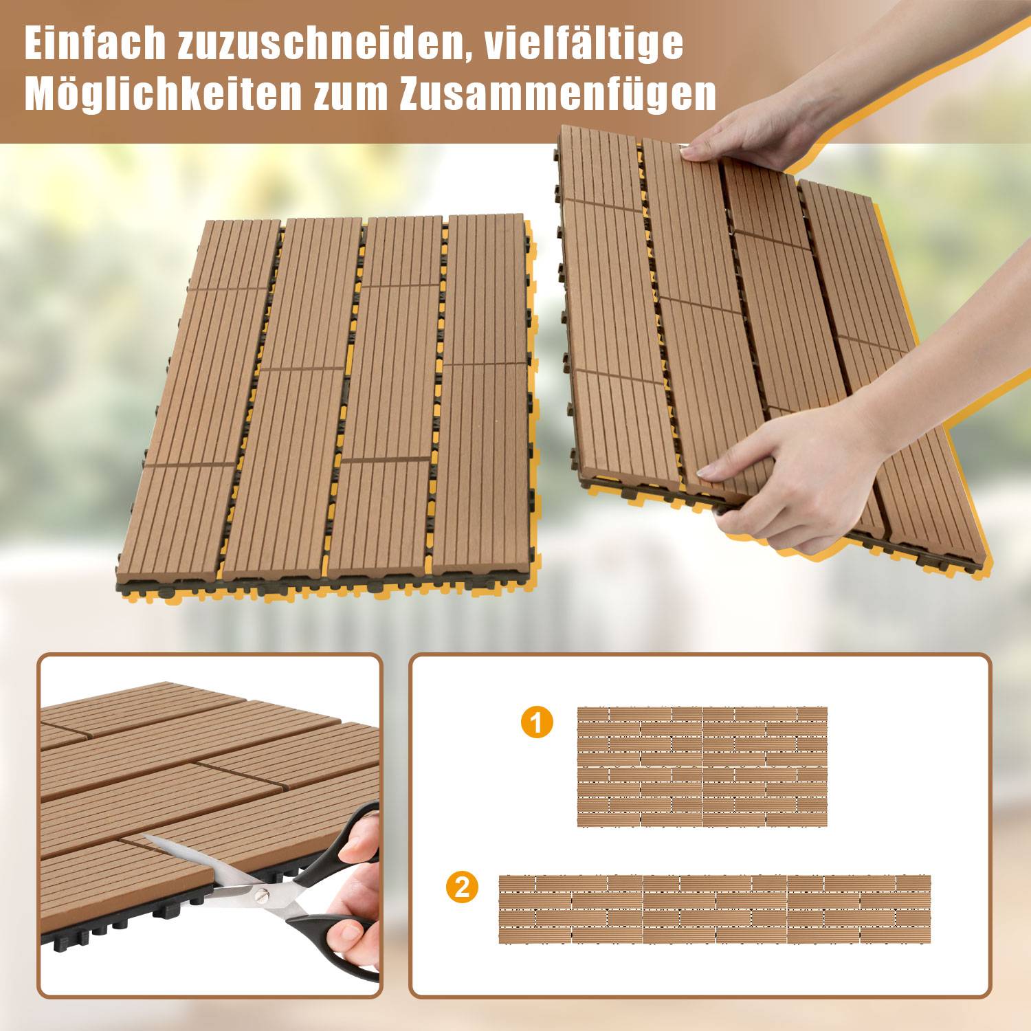 60 Stück Terrassenfliesen 30 x 60 cm mit Klicksystem, UV- und witterungsbeständig für Terrasse, Pool und Balkon Teak