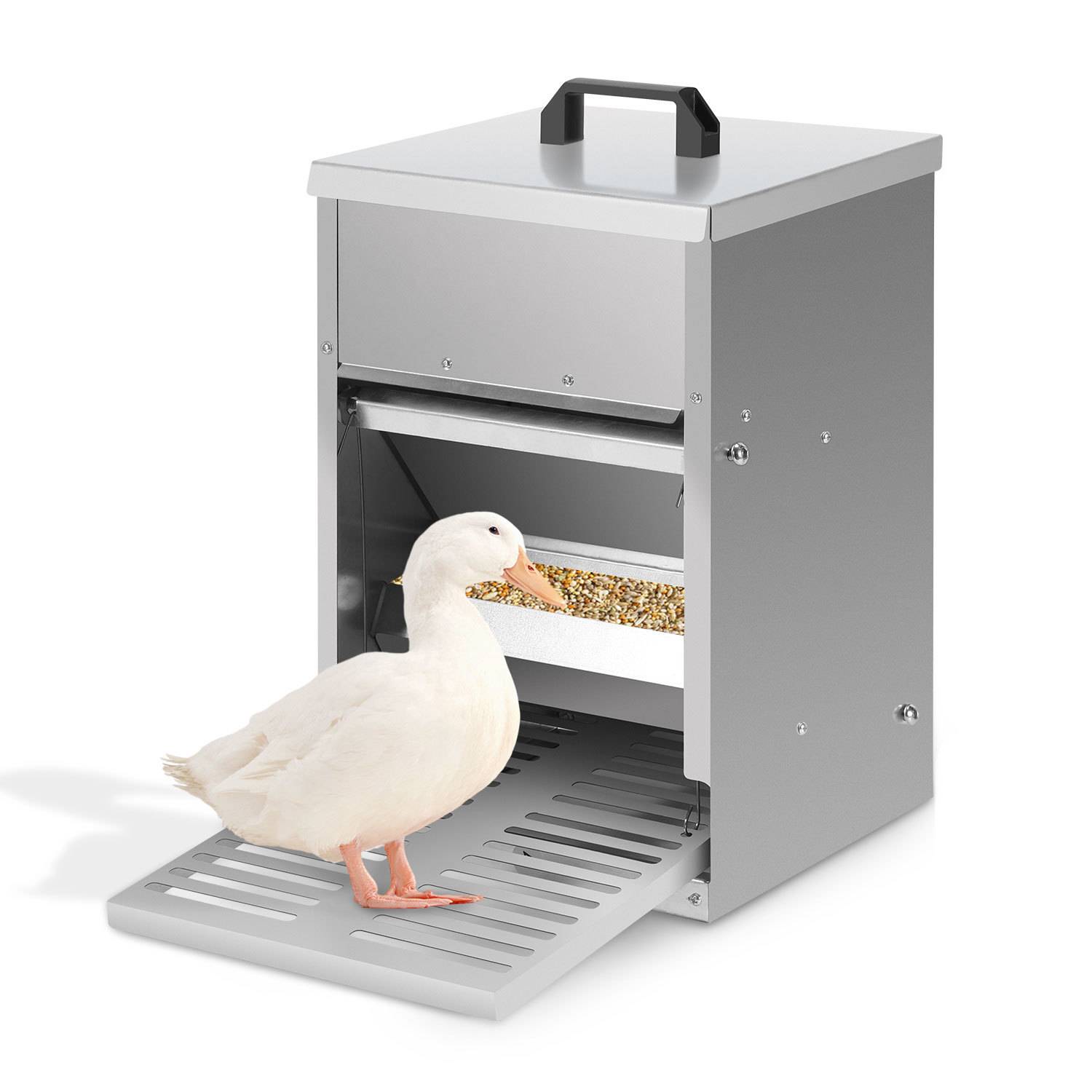 Hühner Futterautomat stehend 5 kg, wetterfester Geflügel Futterspender mit automatischer Pedalöffnung