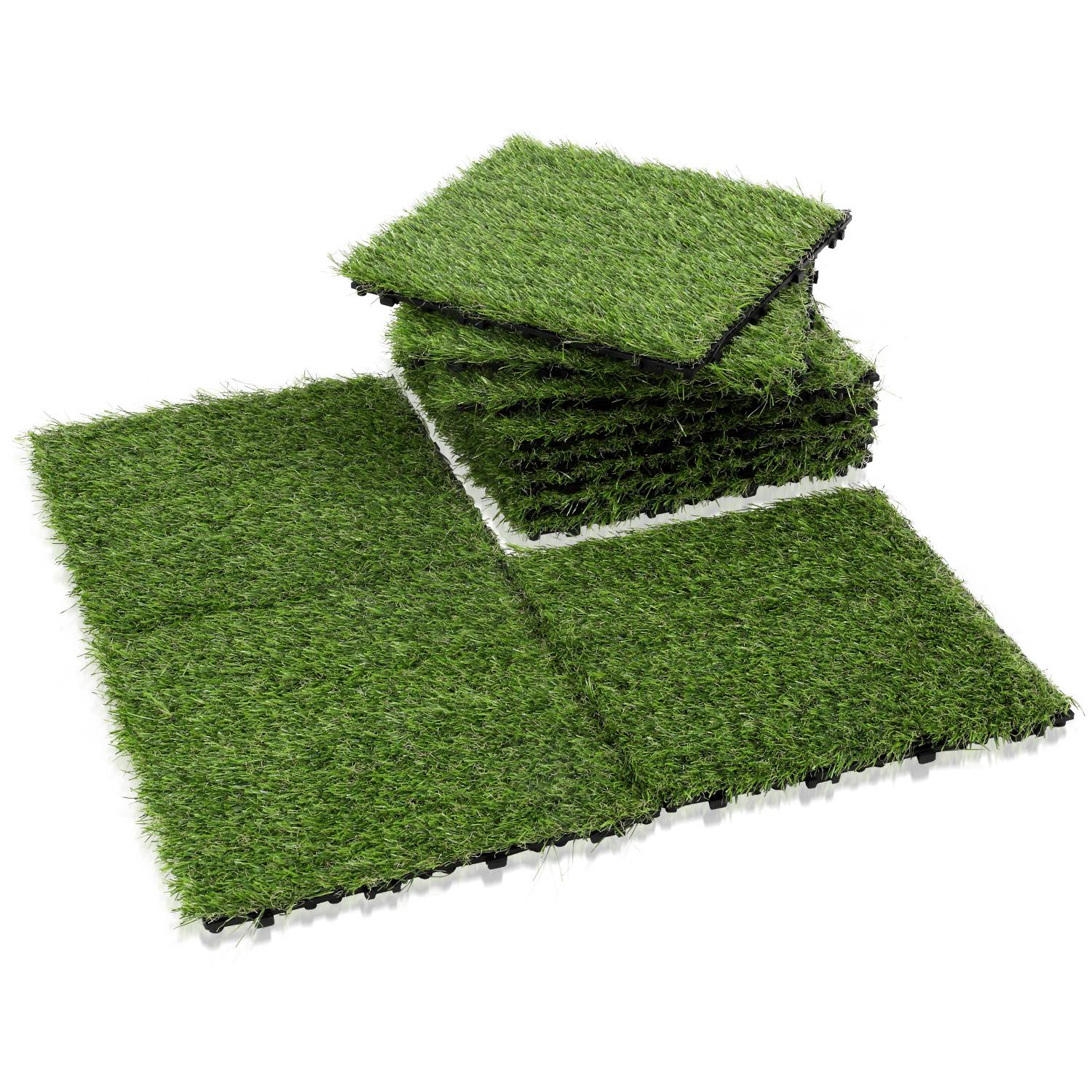 Kunstrasenfliesen 30x30 cm 66 Stück (6 m²) – Klickfliesen Terrassen- & Balkonfliesen mit Stecksystem & Drainage, wetterfest UV-beständig pflegele
