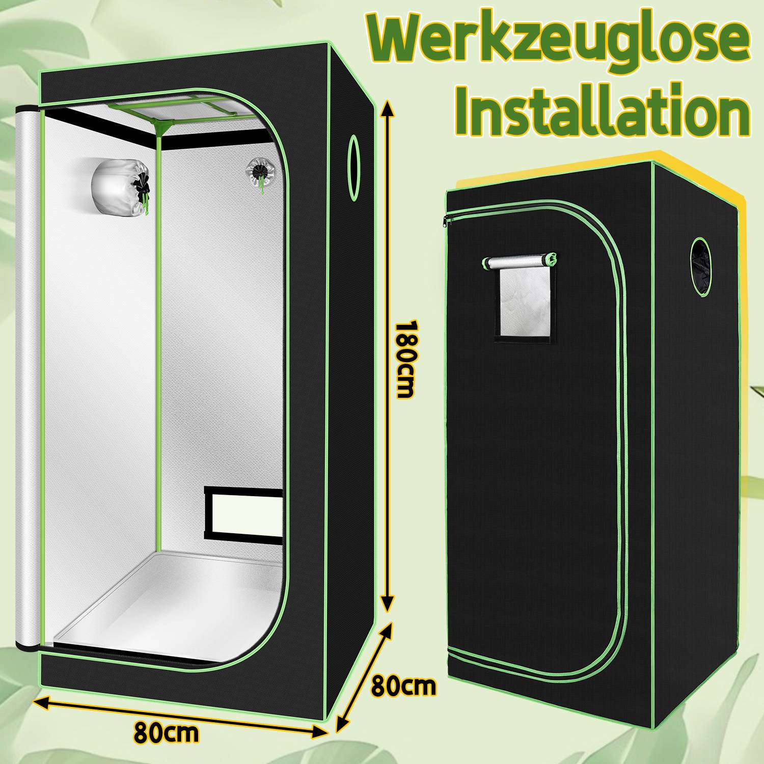 Growbox aus 600D Oxford-Gewebe, reißfest, feuerhemmend, für Kräuter Gemüse und Obst 80x80x180cm