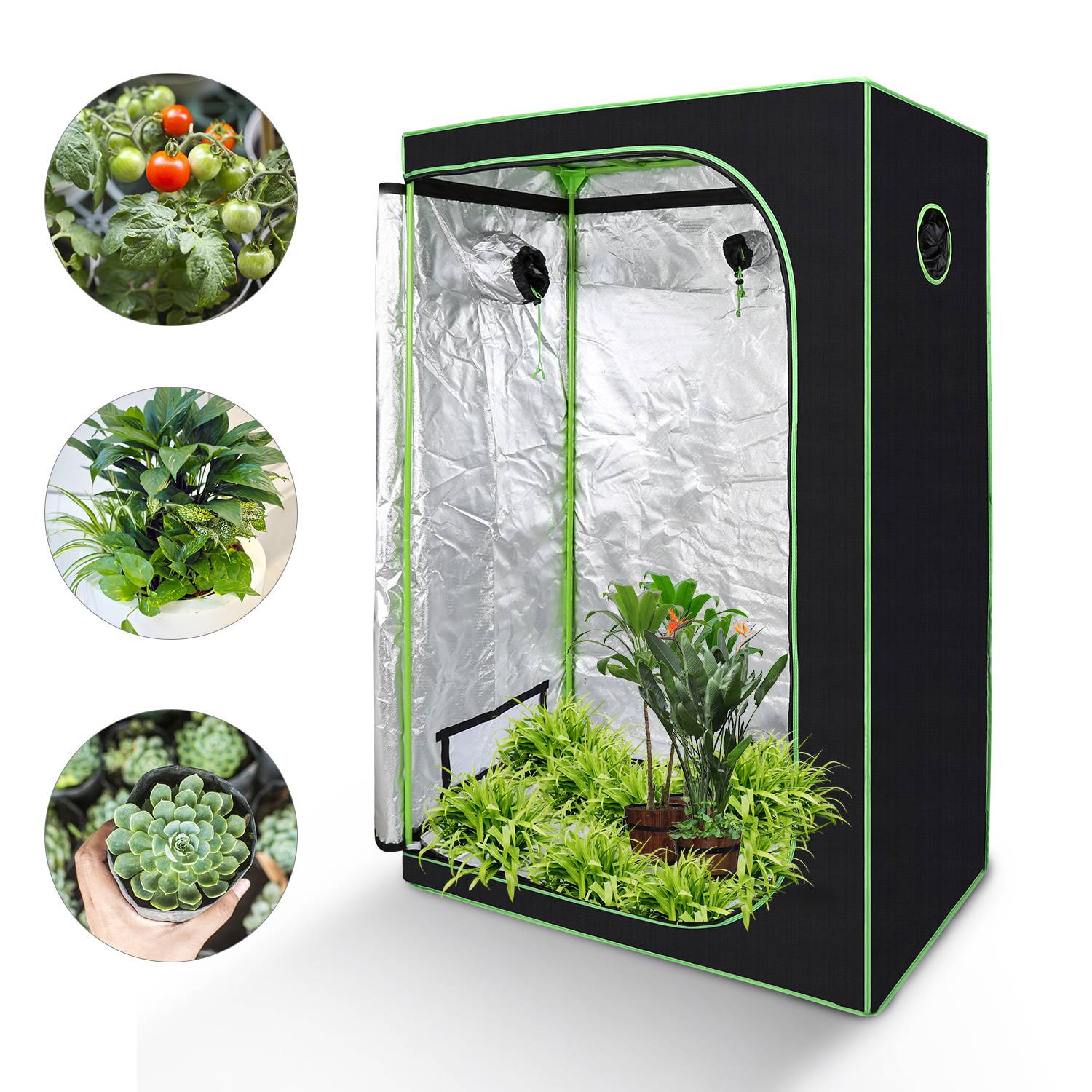 Growbox 120x60x180cm Pflanzzelt Indoor 600D Oxford, 99,9% lichtdicht, 95% reflektierend