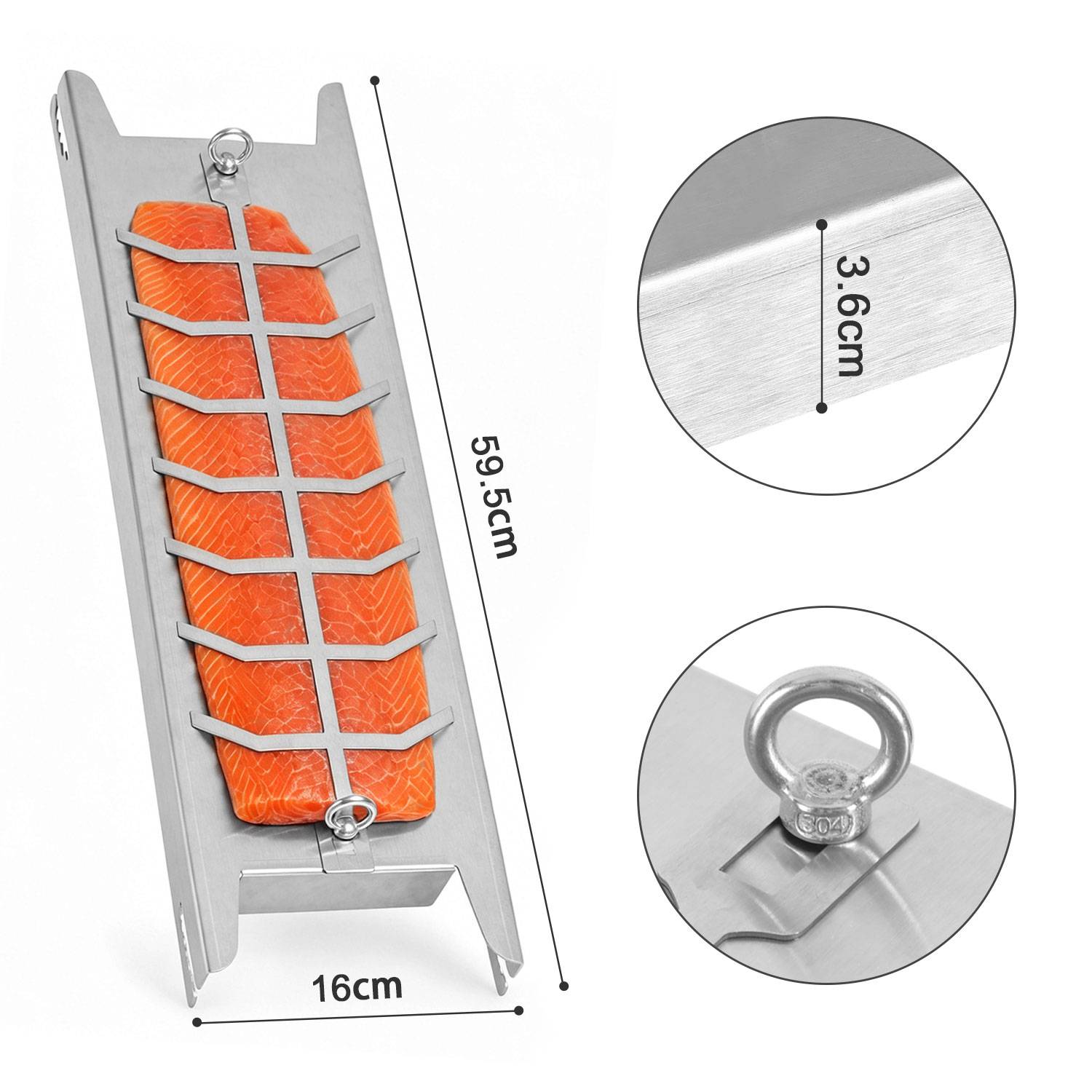 Flammlachsbretter, Grillplatte mit einer maximalen Belastbarkeit von 2,5 kg, Maße der: 59,5 × 16 × 3,6 cm