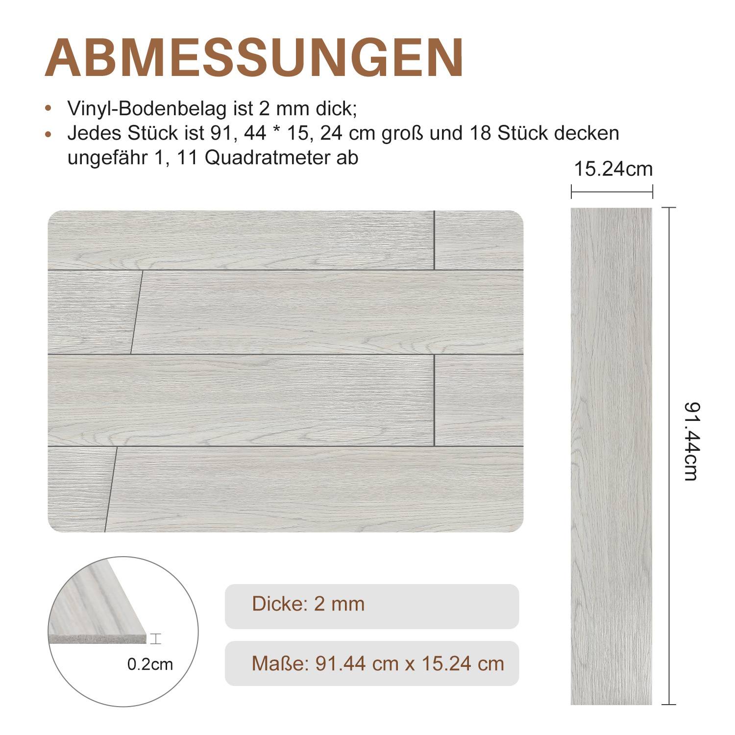 PVC Vinylboden Bodenbelag Selbstklebend 36 Stück 5 m², Wasserfest Rutschfest Vinyl Dielen für Küche, Wohnzimmer (Rauchgrau)