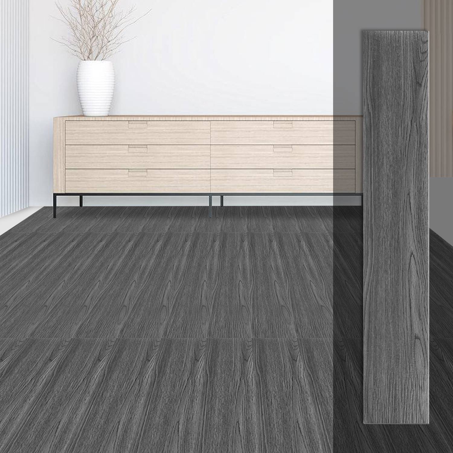 PVC Vinylboden Bodenbelag Selbstklebend 18 Stück 2.5 m², Wasserfest Rutschfest Vinyl Dielen für Küche, Wohnzimmer (Dunkelgrau)