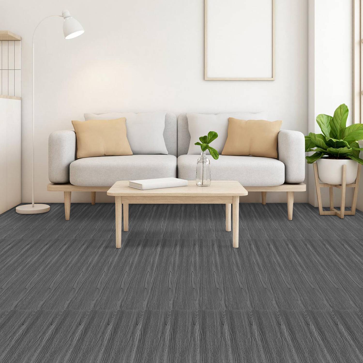 PVC Vinylboden Bodenbelag Selbstklebend 18 Stück 2.5 m², Wasserfest Rutschfest Vinyl Dielen für Küche, Wohnzimmer (Dunkelgrau)