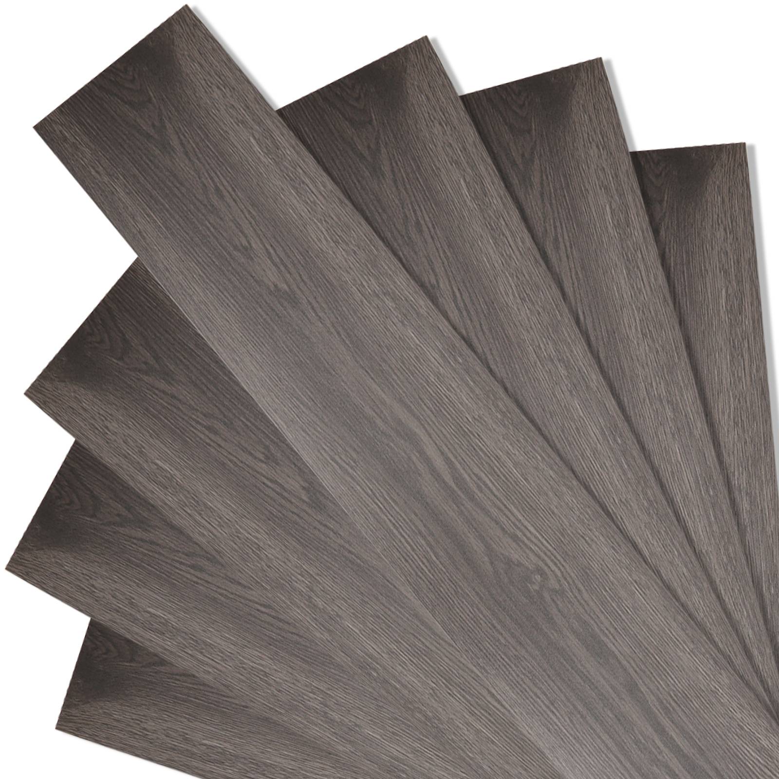 1 m² PVC Vinylboden Bodenbelag Vinyl Laminat Selbstklebend Dielen Planke Rutschfest Wasserfest 7 Stück Vinyl-Dielen Holzmaserung Dielen (Dunkelgrau)
