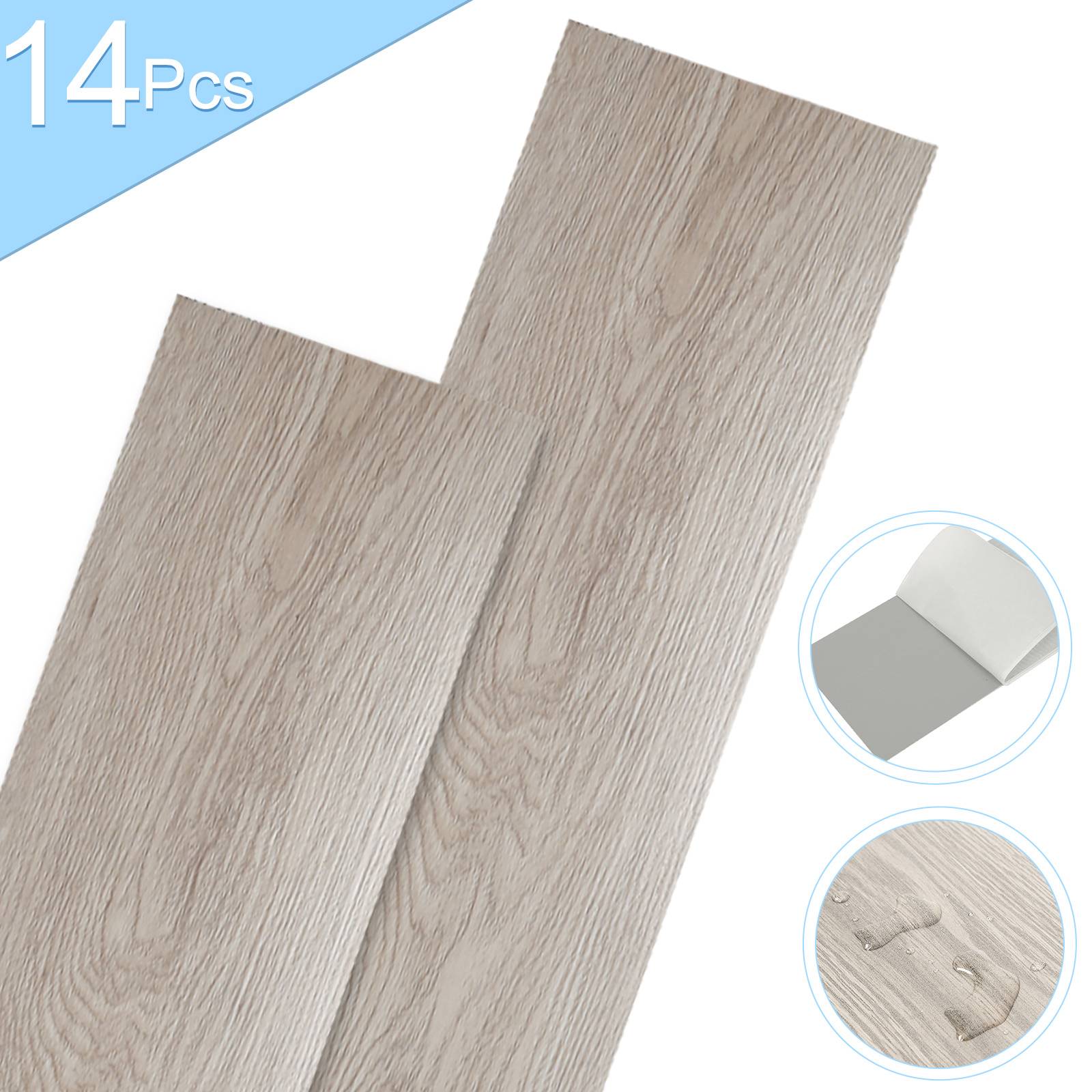 2 m² PVC Vinylboden Bodenbelag Vinyl Laminat Selbstklebend Dielen Planke Rutschfest Wasserfest 14 Stück Vinyl-Dielen Holzmaserung Dielen (Hellgrau)