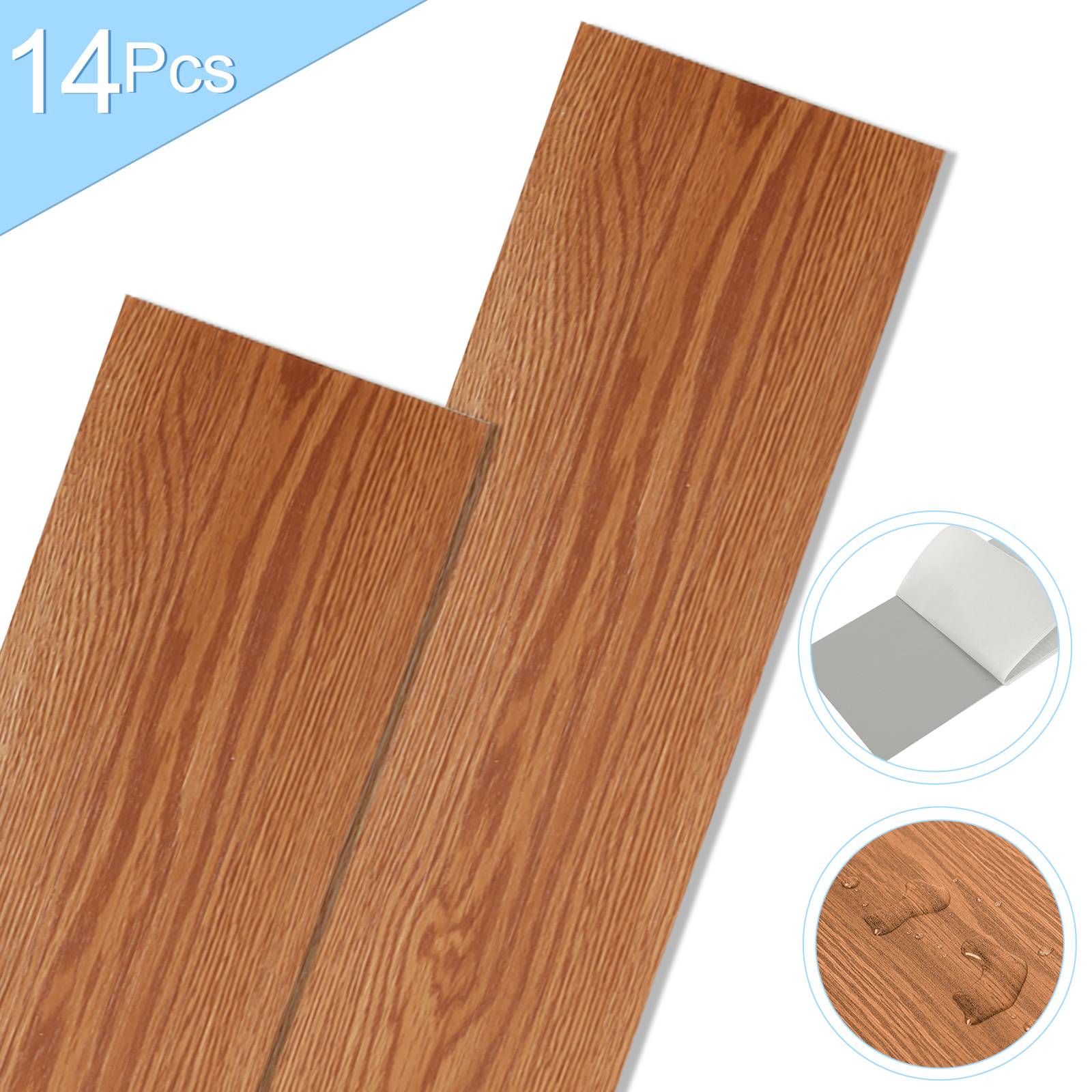 2 m² PVC Vinylboden Bodenbelag Vinyl Laminat Selbstklebend Dielen Planke Rutschfest Wasserfest 14 Stück Vinyl-Dielen Holzmaserung Dielen (Holzbraun)