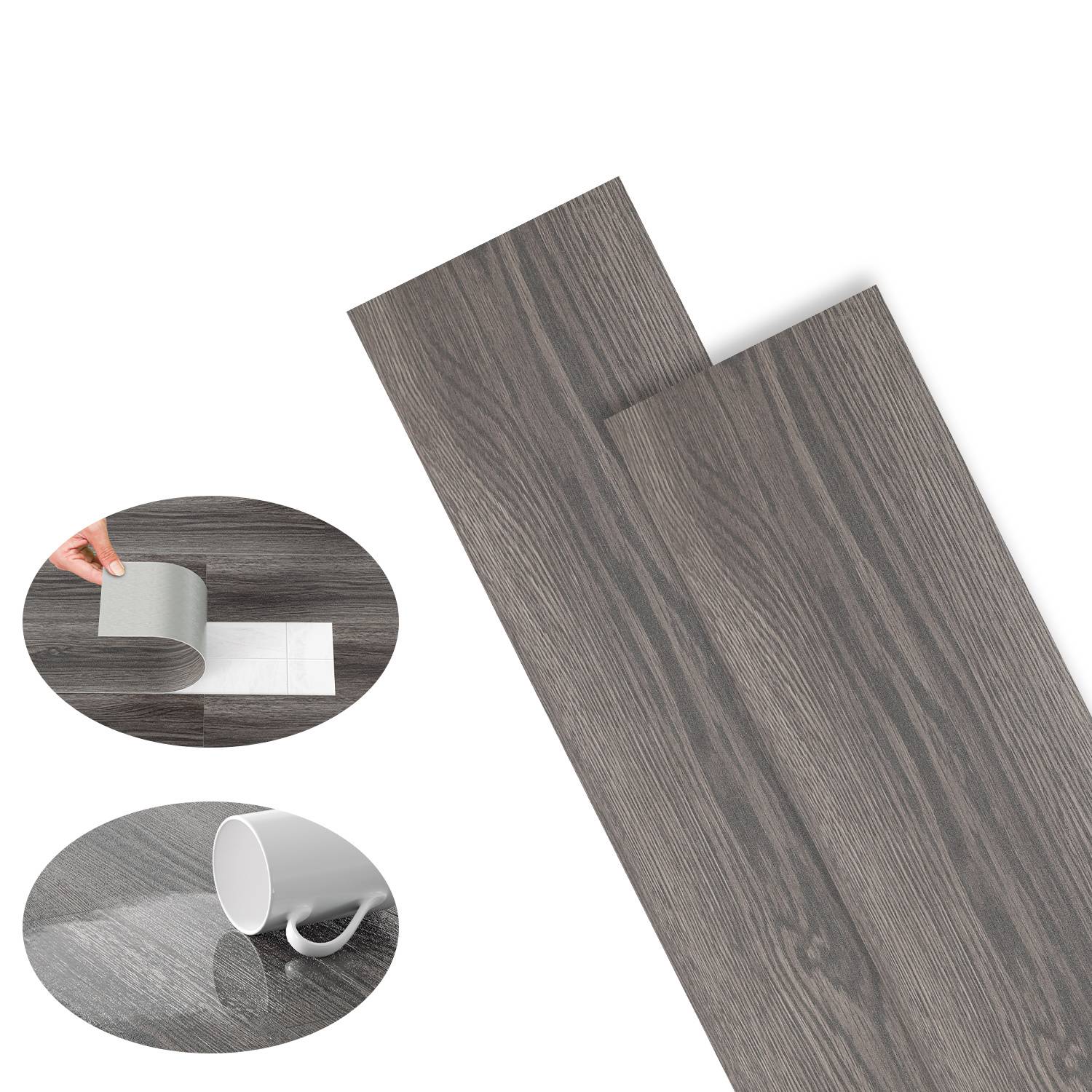 2 m² PVC Vinylboden Bodenbelag Vinyl Laminat Selbstklebend Dielen Planke Rutschfest Wasserfest 14 Stück Vinyl-Dielen Holzmaserung Dielen (Dunkelgrau