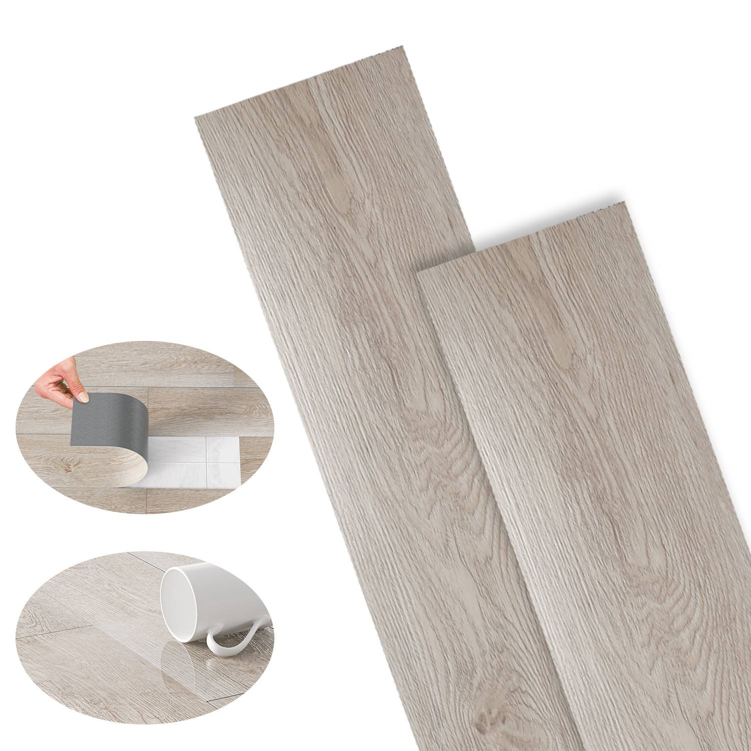 3 m² PVC Vinylboden Bodenbelag Vinyl Laminat Selbstklebend Dielen Planke Rutschfest Wasserfest 21 Stück Vinyl-Dielen Holzmaserung Dielen (Hellgrau)
