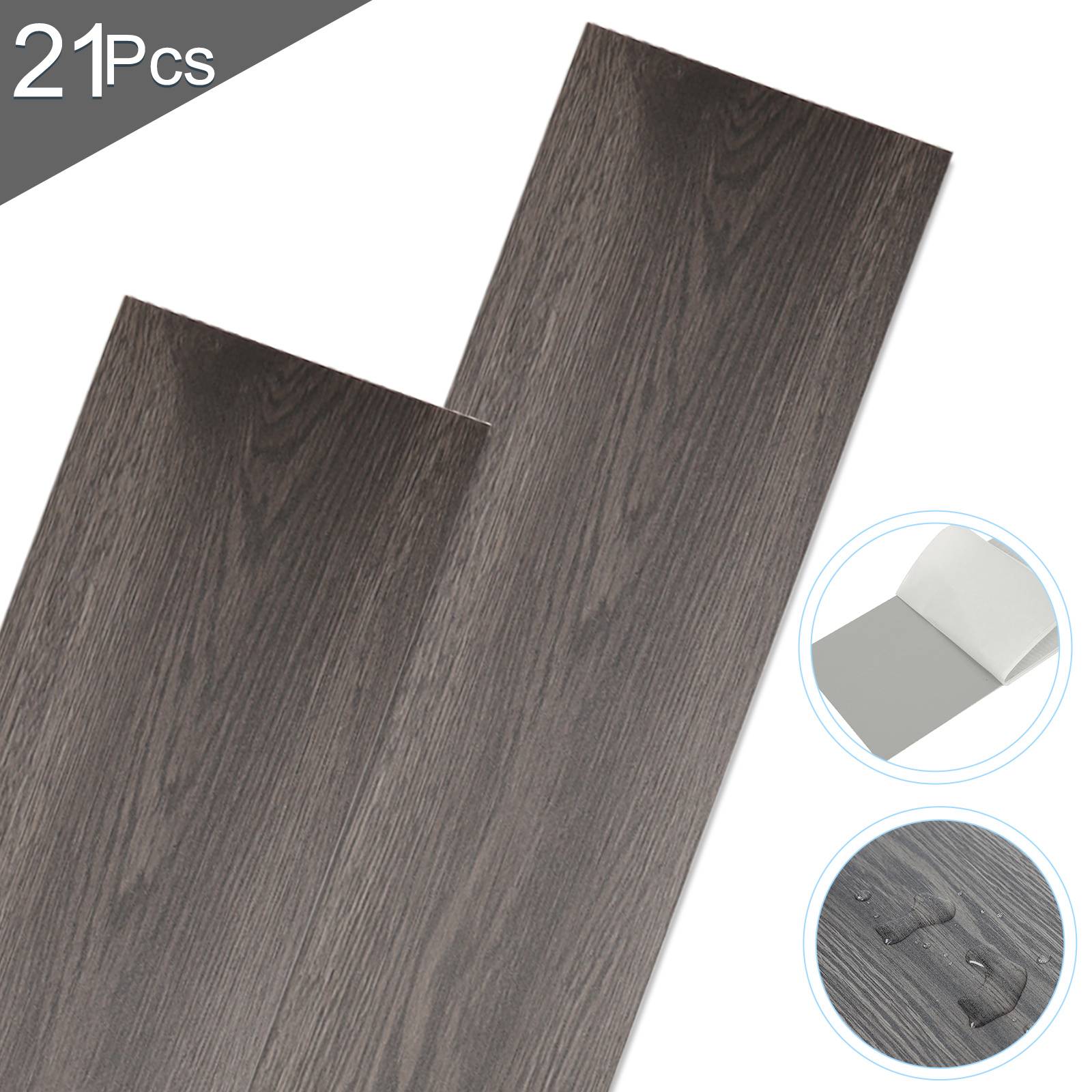 3 m² PVC Vinylboden Bodenbelag Vinyl Laminat Selbstklebend Dielen Planke Rutschfest Wasserfest 21 Stück Vinyl-Dielen Holzmaserung Dielen (Dunkelgrau