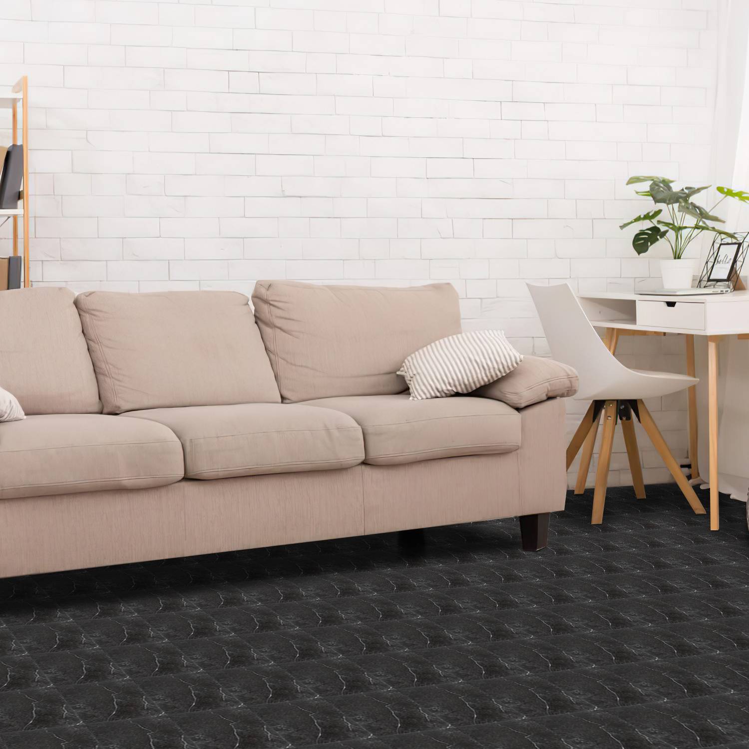 PVC Vinylboden Bodenbelag Vinyl Bodenfliesen 1 m² Selbstklebend Marmor Schwarz 11 Stück Marmoroptik Fliesen Design Bodenbelag gefühlsecht