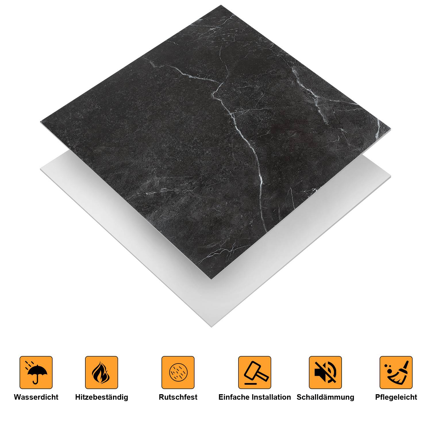 PVC Vinylboden Bodenbelag Vinyl Bodenfliesen 1 m² Selbstklebend Marmor Schwarz 11 Stück Marmoroptik Fliesen Design Bodenbelag gefühlsecht