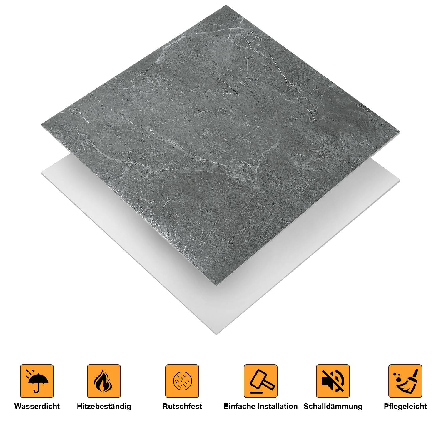 PVC Vinylboden Bodenbelag Vinyl Bodenfliesen 1 m² Selbstklebend Marmor Grau 11 Stück Marmoroptik Fliesen Design Bodenbelag gefühlsecht